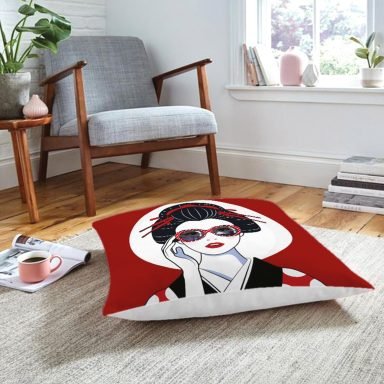 Gözlüklü Cool Japon Kadın Desenli Yer Minderi