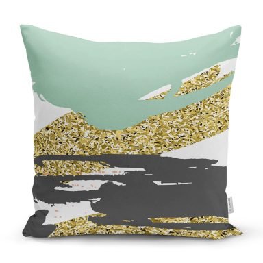 Gold Detaylı Modern Motifler Dijital Baskılı Modern Yastık Kırlent Kılıfı