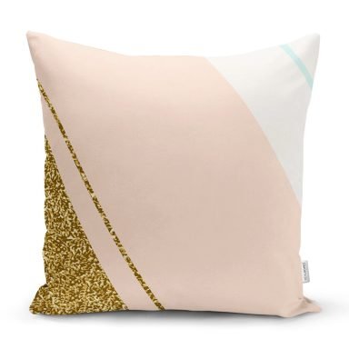 Pembe Krem Gold Motifli Dijital Baskılı Modern Yastık Kırlent Kılıfı