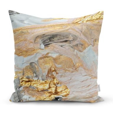 Gold Detaylı Soyut Çizimli Dijital Baskılı Modern Yastık Kırlent Kılıfı