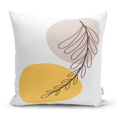 Minimal Desenli Çiçek Motifli Dijital Baskılı Modern Yastık Kırlent Kılıfı