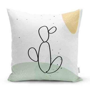 Soft Renkli Onedraw Çizimli Dijital Baskılı Modern Yastık Kırlent Kılıfı