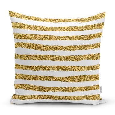 Beyaz Zeminde Gold Zigzag Desenli Dijital Baskılı Modern Yastık Kırlent Kılıfı