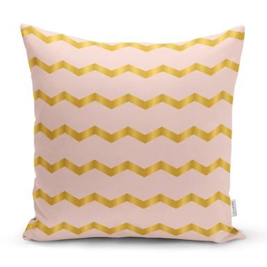 Pudra Zeminde Gold Renkli Zigzag Desenli Dijital Baskılı Modern Yastık Kılıfı
