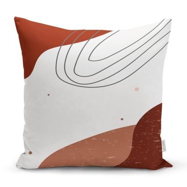 Renkli Zeminli Onedraw Çizimli Geometrik Dijital Baskılı Modern Kırlent Kılıfı
