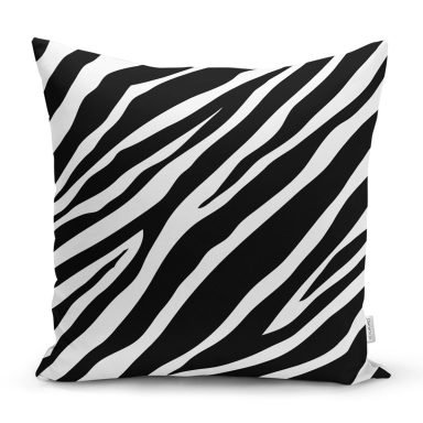 Beyaz Zemin Üzerinde Zebra Desenli Dijital Baskılı Modern Yastık Kırlent Kılıfı