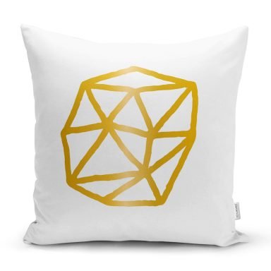 Beyaz Zemin Üzerinde Gold Detaylı Geometrik Çizim Modern Yastık Kırlent Kılıfı