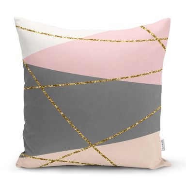 Pastel Zemin Üzerinde Gold Renkli Modern Çizgili Modern Yastık Kırlent Kılıfı