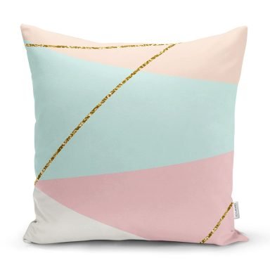 Pastel Zeminli Üzerinde Gold Renkli Modern Çizgili Modern Yastık Kırlent Kılıfı