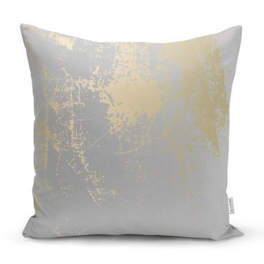 Pastel Zemin Geometrik Desenli Gold Detaylı Dijital Baskılı Modern Kırlent Kılıfı