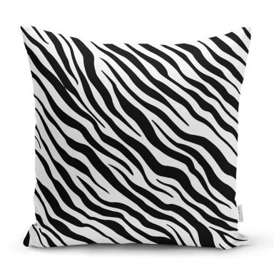 Beyaz Zeminli Siyah Zebra Desenli Dijital Baskılı Modern Yastık Kırlent Kılıfı