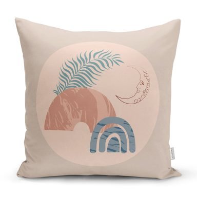 Pastel Zeminli Geometrik Desenli Dijital Baskılı Modern Yastık Kırlent Kılıfı