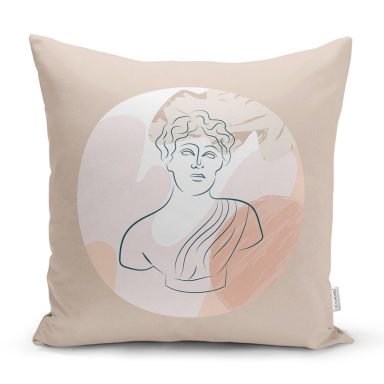 Pastel Zemin Üzerinde Antik Desenli Dijital Baskılı Modern Yastık Kırlent Kılıfı