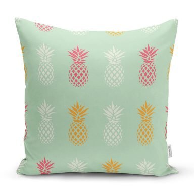 Pastel Zemin Üzerinde Ananas Desenli Dijital Baskılı Modern Yastık Kırlent Kılıfı