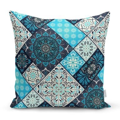 Renkli Zeminli Geometrik Desenli Dijital Baskılı Modern Yastık Kırlent Kılıfı