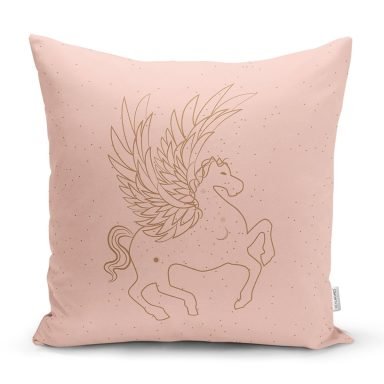 Pastel Zemin Üzerinde Unicorn Desenli Dijital Baskılı Modern Yastık Kırlent Kılıfı