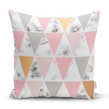 Renkli Geometrik Desenli Mermer Motifli Dijital Baskılı Modern Yastık Kılıfı