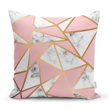 Renkli Geometrik Desenli Mermer Motifli Dijital Baskılı Modern Yastık Kılıfı