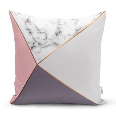 Renkli Geometrik Desenli Mermer Motifli Dijital Baskılı Modern Yastık Kılıfı