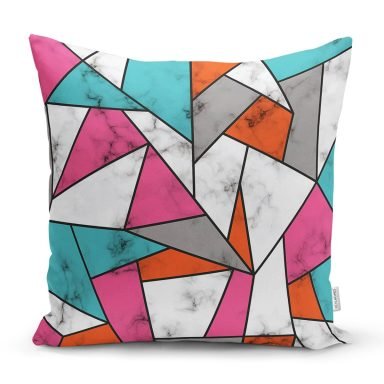 Renkli Geometrik Desenli Mermer Motifli Dijital Baskılı Modern Kırlent Kılıfı