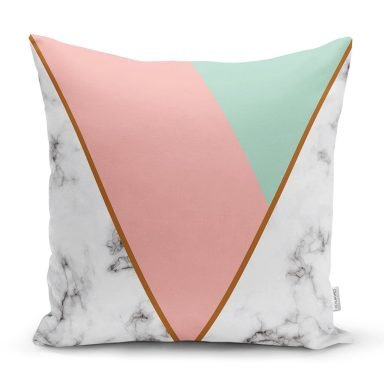 Renkli Geometrik Desenli Mermer Motifli Dijital Baskılı Modern Kırlent Kılıfı