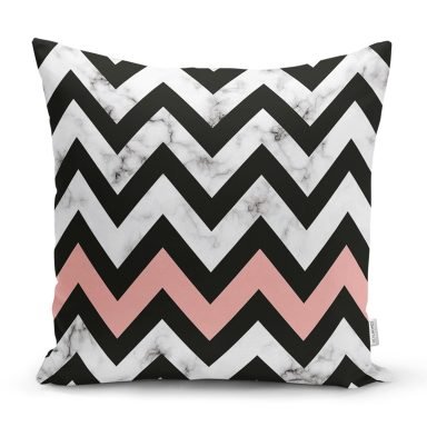 Mermer Zeminli Renkli Geometrik Zigzag Desenli Modern Yastık Kırlent Kılıfı