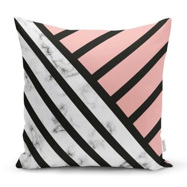 Renkli Geometrik Desenli Mermer Motifli Dijital Baskılı Modern Kırlent Kılıfı