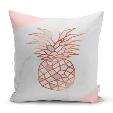 Mermer Zeminli Renkli Ananas Desenli Dijital Baskılı Modern Yastık Kırlent Kılıfı