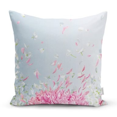 Pastel Zeminli Renkli Ortanca Çiçek Dijital Baskılı Modern Yastık Kırlent Kılıfı