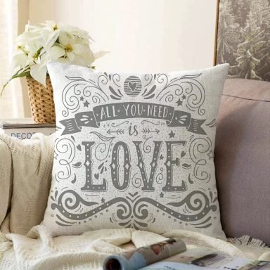 Love Yazılı Dijital Baskı Dekoratif Raşel Yastık Kırlent Kılıfı