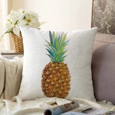 Ananas Desenli Dijital Baskılı Dekoratif Raşel Yastık Kırlent Kılıfı
