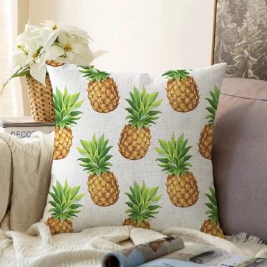 Ananas Desenli Dijital Baskı Dekoratif Raşel Yastık Kırlent Kılıfı