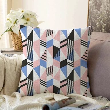 Modern Geometrik Desenli Dijital Baskılı Raşel Yastık Kırlent Kılıfı
