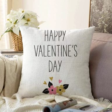 Happy Valentınes Day Yazılı Dijital Baskılı Raşel Kırlent Kılıfı