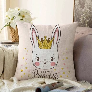 Pembe Zeminli Little Princess Desenli Dijital Baskılı Raşel Yastık Kılıfı