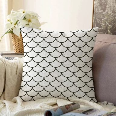 Siyah Geometrik Desenli Dijital Baskılı Modern Raşel Yastık Kılıfı