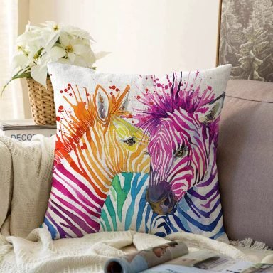 Zebra Desenli Dijital Baskılı Dekoratif Raşel Yastık Kırlent Kılıfı