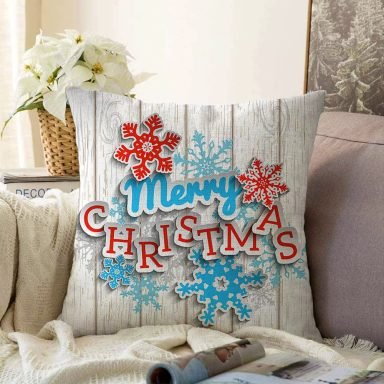 Merry Christmas Dijital Baskılı Modern Raşel Yastık Kırlent Kılıfı