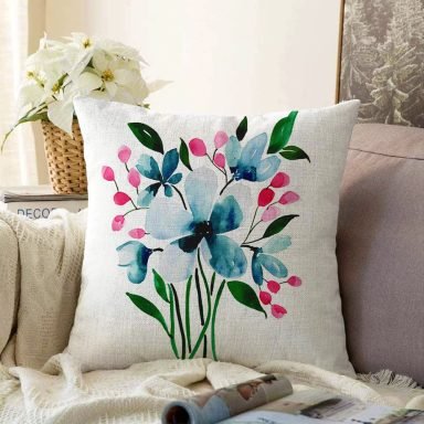 Modern Çiçek Desenli Dijital Baskılı Dekoratif Raşel Yastık Kılıfı