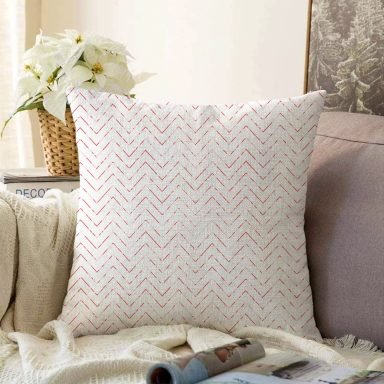 Fuşya Renkli Zigzag Desenli Dijital Baskılı Modern Raşel Kırlent Kılıfı