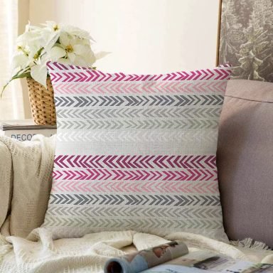 Renkli Zigzag Motifli Dijital Baskılı Kırlent Raşel Yastık Kılıfı