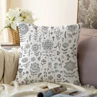 Modern Çiçek Motifli Dijital Baskılı Dekoratif Raşel Yastık Kılıfı