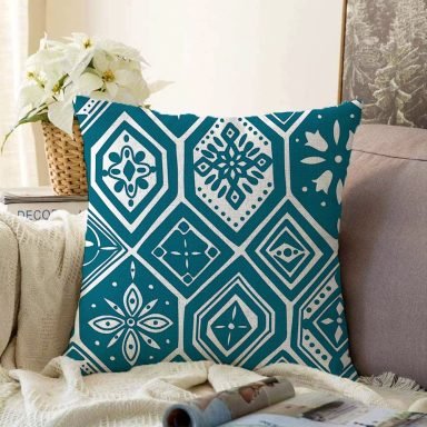 Özel Tasarım Geometrik Motifli Dijital Baskılı Raşel Kırlent Kılıfı