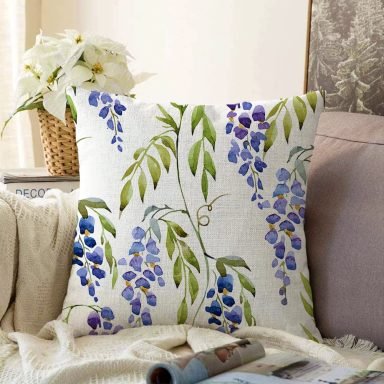 Modern Sümbül Desenli Dijital Baskılı Dekoratif Raşel Yastık Kılıfı