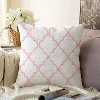 Pembe Renkli Ogea Desenli Dijital Baskılı Modern Raşel Yastık Kılıfı