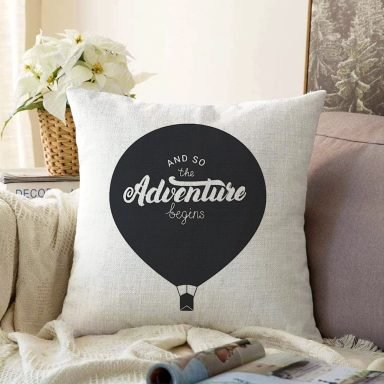 Adventure Balon Resimli Dijital Baskılı Dekoratif Raşel Kırlent Kılıfı