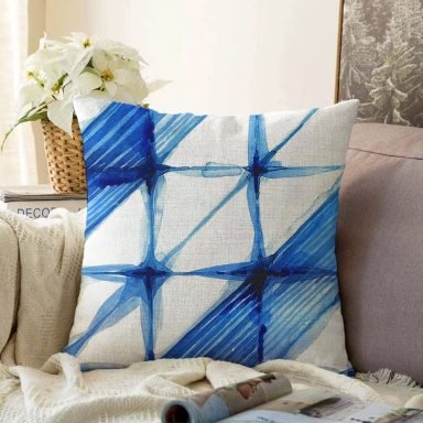 Geometrik Sulu Boyalı Dijital Baskılı Dekoratif Raşel Yastık Kılıfı