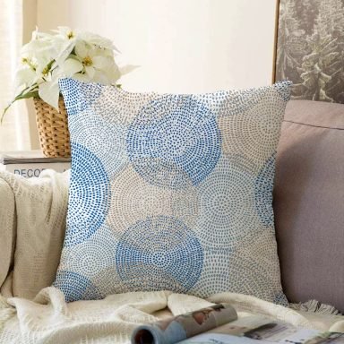 Yuvarlak Nokta Desenli Dijital Baskılı Modern Raşel Yastık Kılıfı