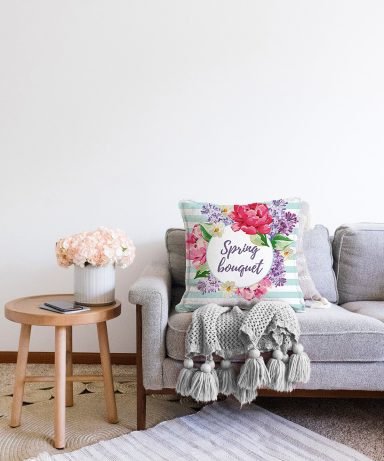 Spring Bouquet Temalı Modern Dijital Baskılı Raşel Yastık Kılıfı