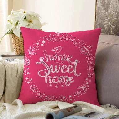 Home Sweet Home Dijital Baskılı Dekoratif Raşel Yastık Kırlent Kılıfı